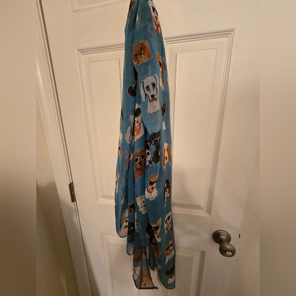 Sara Campbell Blue Scarf with Dog Motif
